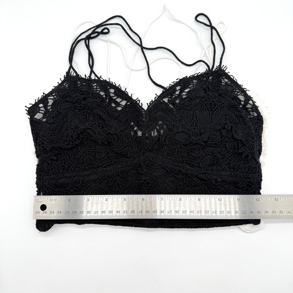 Free People FP One Ilektra Lace Bralette Set of 2 Black White Small Smocked Boho - Picture 6 of 16